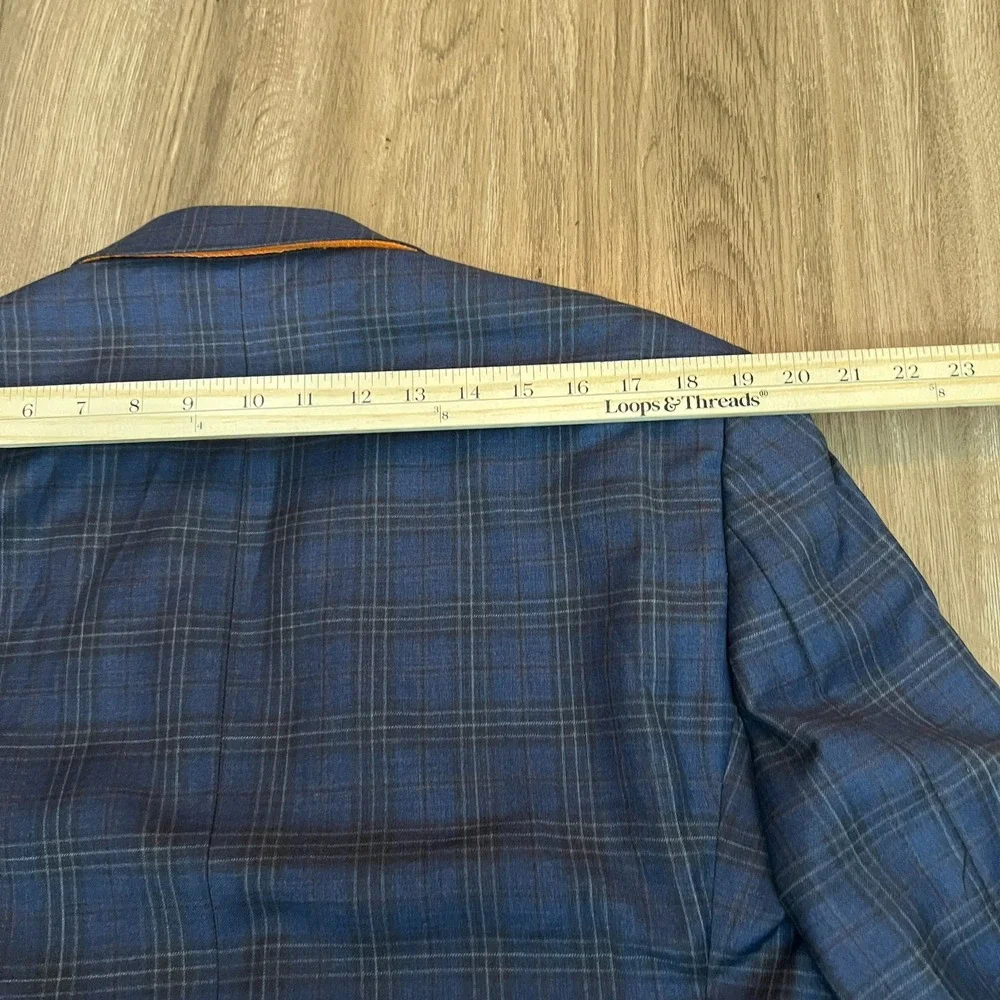 Jos. A. Bank 42L 100% Wool Navy Glen Plaid Suit Double Pleated Cuffed Pants